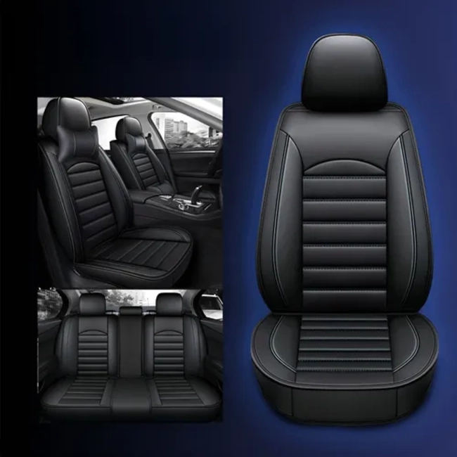 FUNDA CUBRE ASIENTO ECOCUERO SET 5 ASIENTOS NEGRO - 3