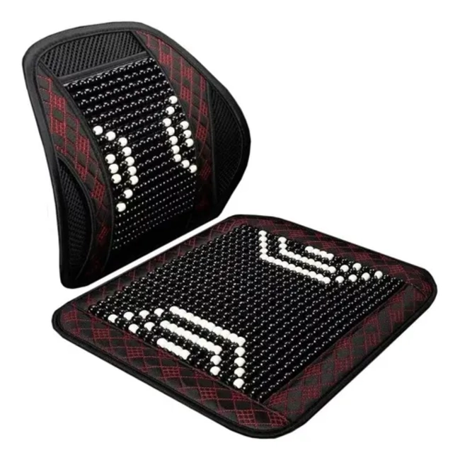 KIT CUBRE ASIENTO LUMBAR BOLAS MADERA BAMBU ESFERAS VERANO - 1