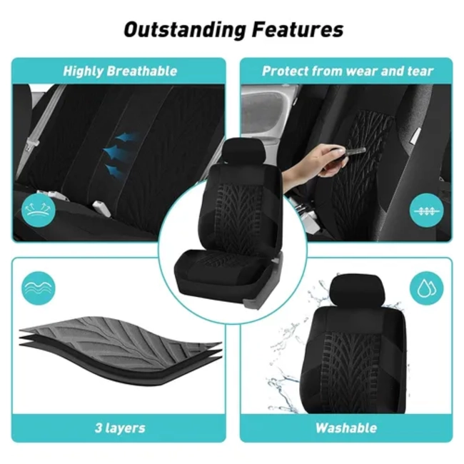 FUNDA CUBRE ASIENTOS AUTO UNIVERSAL 9 PIEZAS FORRO ASIENTO KIT - 3