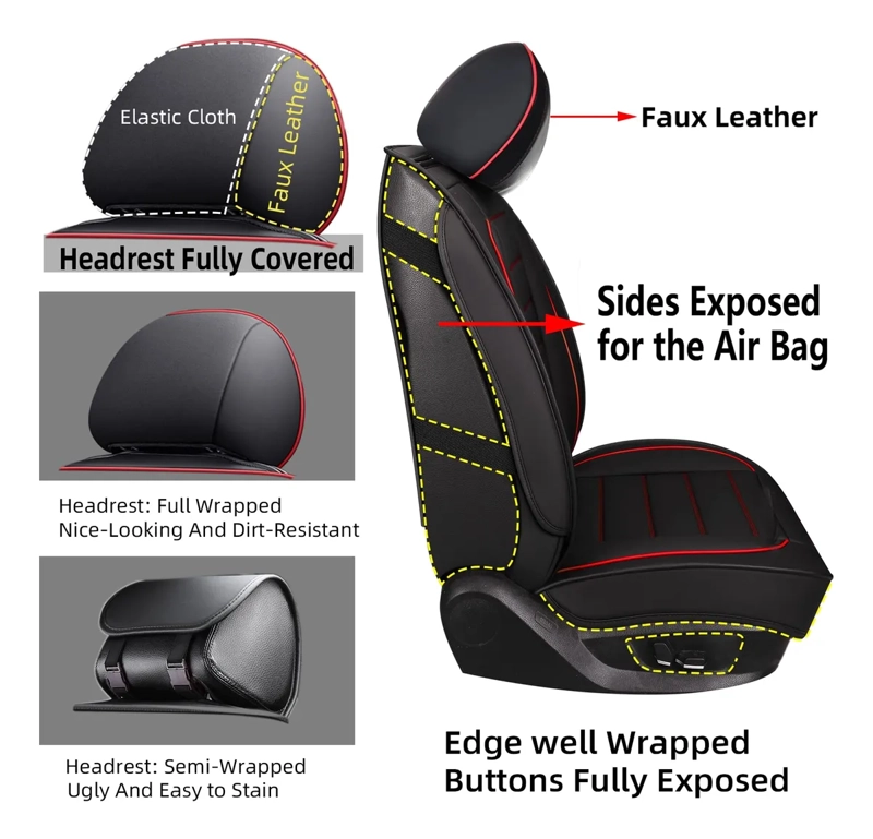 FUNDA CUBRE ASIENTO ECOCUERO SET 5 PZAS MODELO GENERAL - 3