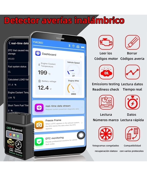 LECTOR CODIGO COCHE OBD2 ELM327 V1.5 BLUETOOTH 5.1 - 5