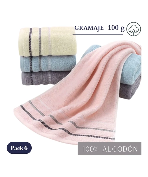 PACK 6 TOALLAS DE MANO ALGODON BAÑO COCINA 35X75 CM - 3