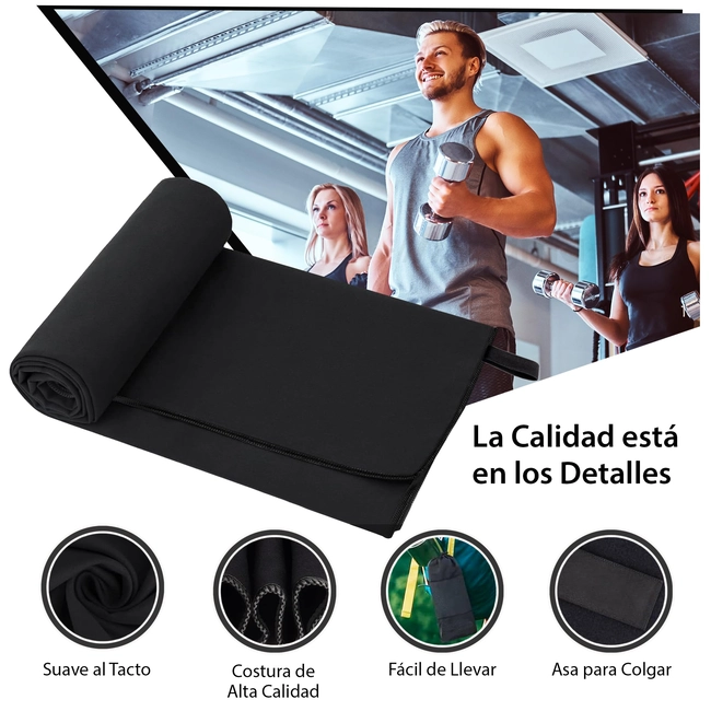 TOALLA MICROFIBRA GYM GRANDE VIAJE SECADO RAPIDO NATACION COLOR NEGRO - 3