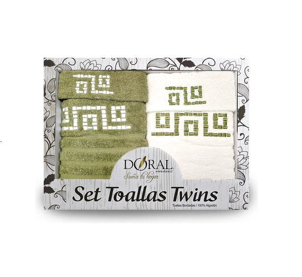 SET 4 TOALLAS DE BAÑO TWINS (2 MANO + 2 BAÑO) CRUDO Y VERDE DORAL - 3
