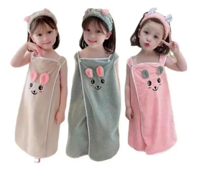 PACK 6 TOALLAS DE BAÑO CONEJO NIÑA CINTILLO SECADO RAPIDO SURTIDAS - 3