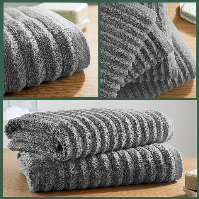 TOALLA EXTRA GRANDE MICROFIBRA SUPER ABSORBENTE 90X180 CM GRIS RAYAS - 3