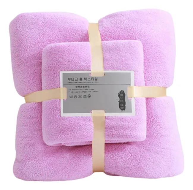 SET 2 TOALLAS DE BAÑO ABSORBENTES MICROFIBRA 140X70 + 75X35 CM - 1