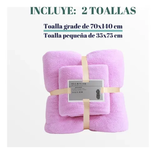 SET 2 TOALLAS DE BAÑO ABSORBENTES MICROFIBRA 140X70 + 75X35 CM - 6