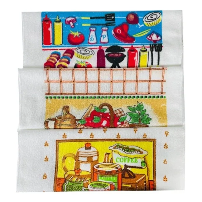 SET 12 PAÑOS DE COCINA TOALLAS ESTAMPADAS POLAR - 5