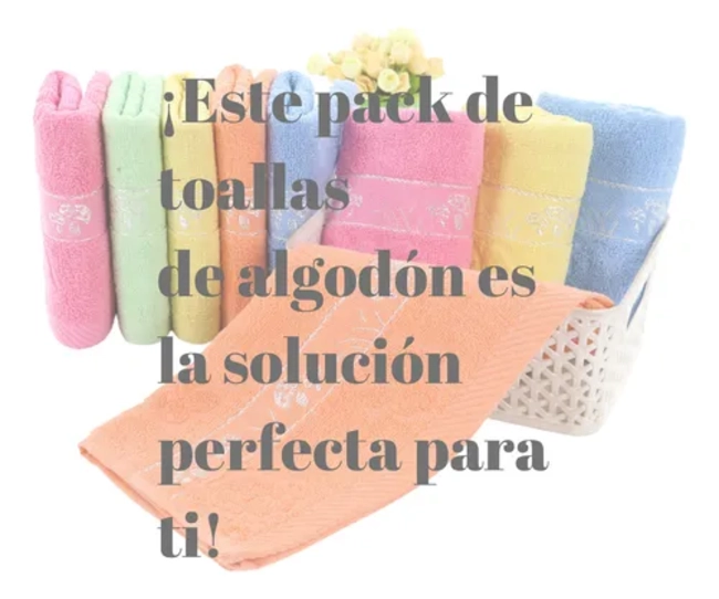 PACK 6 TOALLAS DE MANO ALGODON BAÑO CARA COCINA GYM 35X75 CM - 6