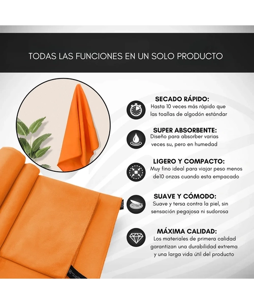 TOALLA DE BAÑO VIAJE MICROFIBRA SECADO RAPIDO 2 UNIDADES COLOR NARANJA - 2