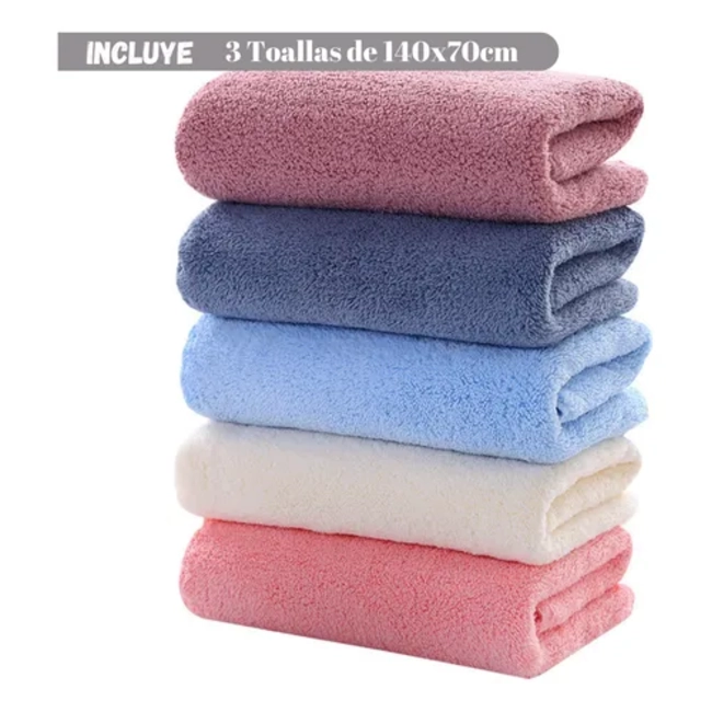 PACK 3 TOALLAS DE BAÑO MICROFIBRA SECADO RAPIDO DEPORTE VIAJE - 5