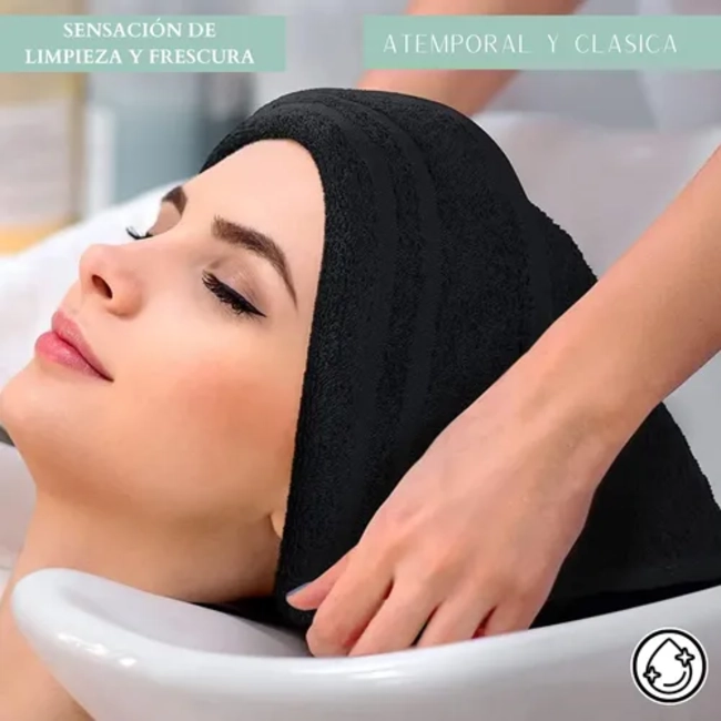 PACK 3 TOALLAS ALGODON NEGRAS PELUQUERIA BARBERIA HOTEL 50X100 CM - 6