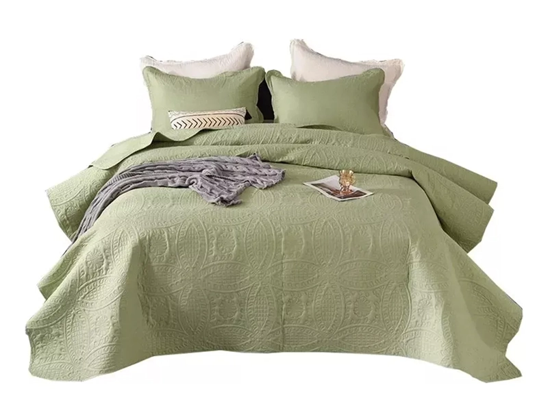 COBERTOR VERANO KING UNICOLOR QUILT VERDE REY + FUNDAS - 1