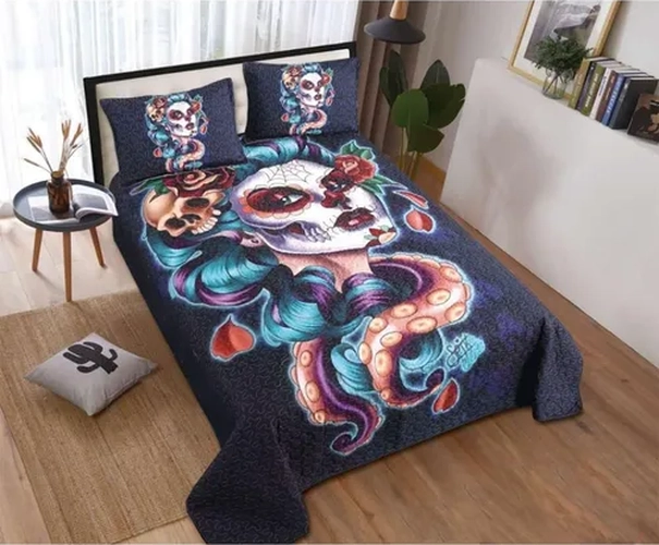 CUBRECAMA QUILT VERANO 2 PLAZAS CATRINA ESTAMPADO - 2