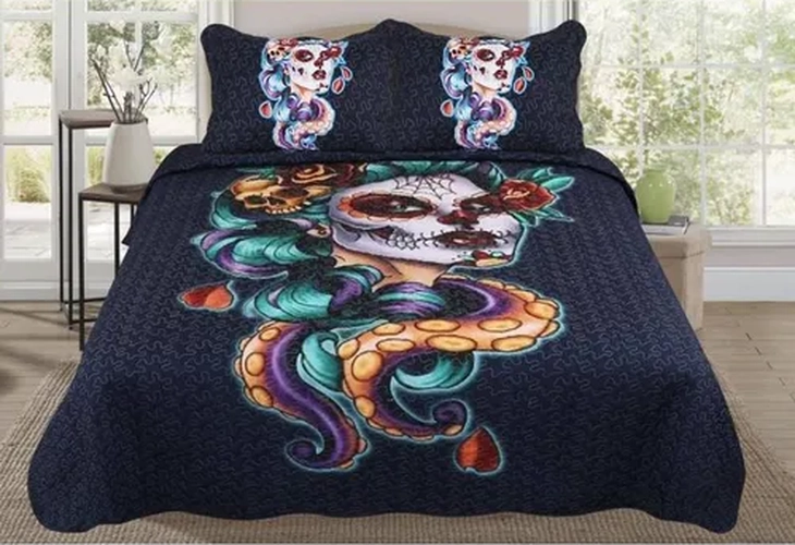 CUBRECAMA QUILT VERANO 2 PLAZAS CATRINA ESTAMPADO - 3