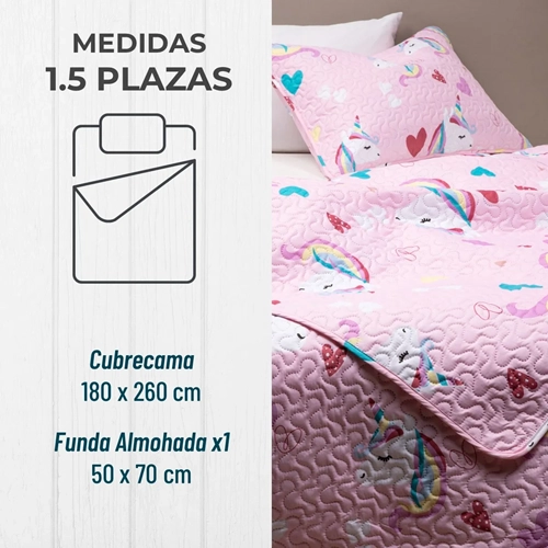 CUBRECAMA QUILT NIÑA 1.5 PLAZA UNICORNIO - 4