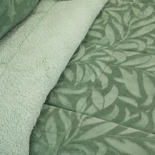 CUBRECAMA DORAL 1.5 PLAZA SHERPA HOJAS COLOR VERDE - 4