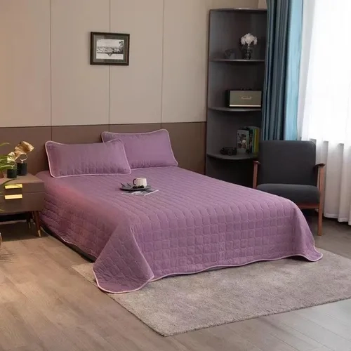 CUBRECAMA QUILT 2 PLAZAS BICOLOR LILA ROSA - 1