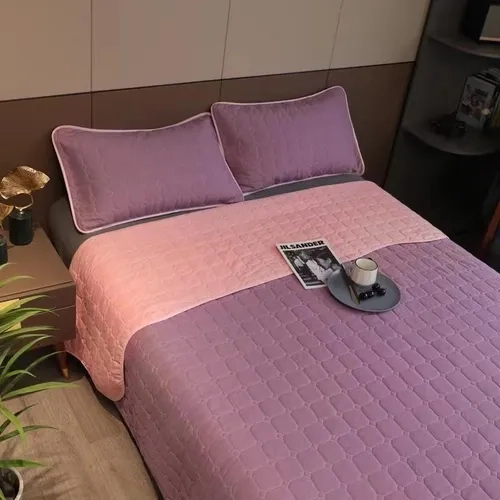 CUBRECAMA QUILT 2 PLAZAS BICOLOR LILA ROSA - 4