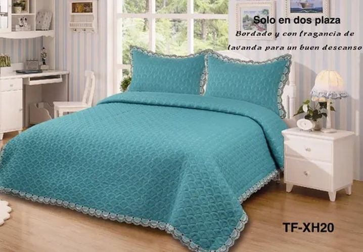 CUBRECAMA VERANO QUILT ALGODON BORDADO 2 PLAZAS - 3