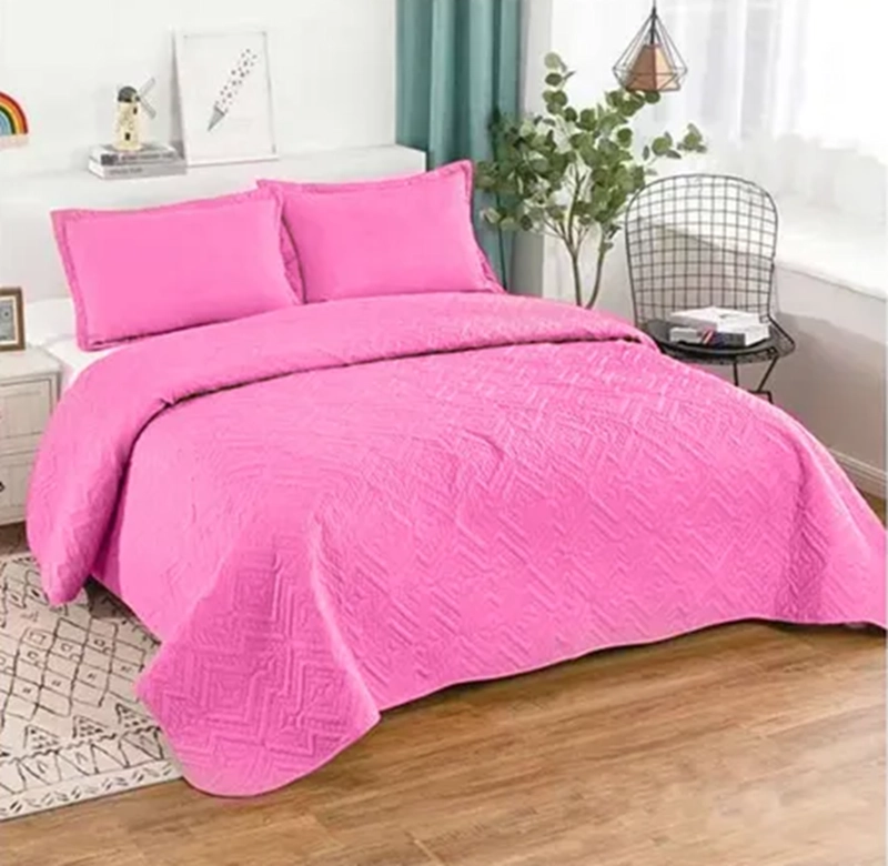 CUBRECAMA QUILT 2 PLAZAS LISO COLOR ROSA - 1