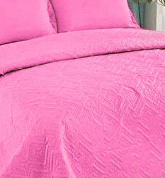 CUBRECAMA QUILT 2 PLAZAS LISO COLOR ROSA - 2