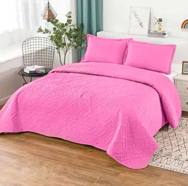 CUBRECAMA QUILT 2 PLAZAS LISO COLOR ROSA - 3