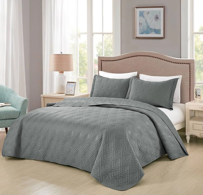 CUBRECAMA QUILT VERANO 2 PLAZAS COLOR GRIS - 1