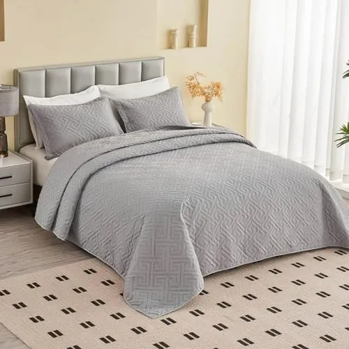 CUBRECAMA QUILT VERANO 2 PLAZAS COLOR GRIS - 2