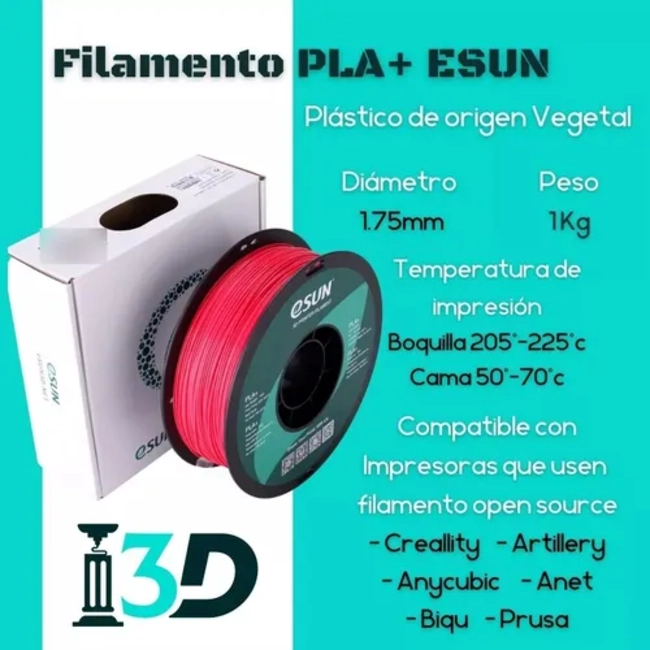 FILAMENTO IMPRESION 3D PLA+ ESUN 1.75 MM 1 KG ROJO - 4