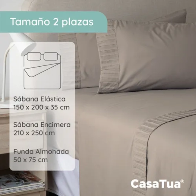 SABANAS CASATUA HOTEL FUNDA ALMOHADA 2 PLAZAS COLOR BEIGE - 7