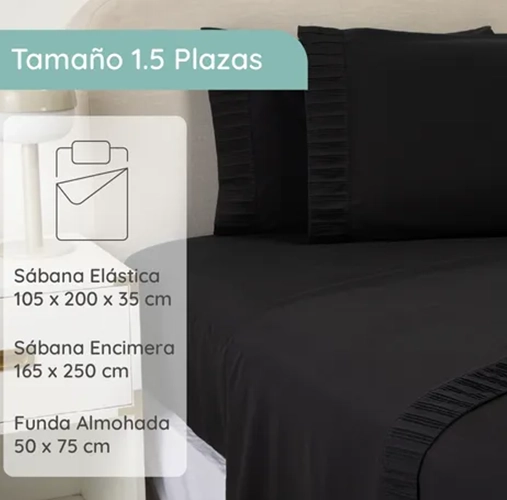 SABANAS CASATUA HOTEL FUNDA ALMOHADA 1.5 PLAZA COLOR NEGRO - 3