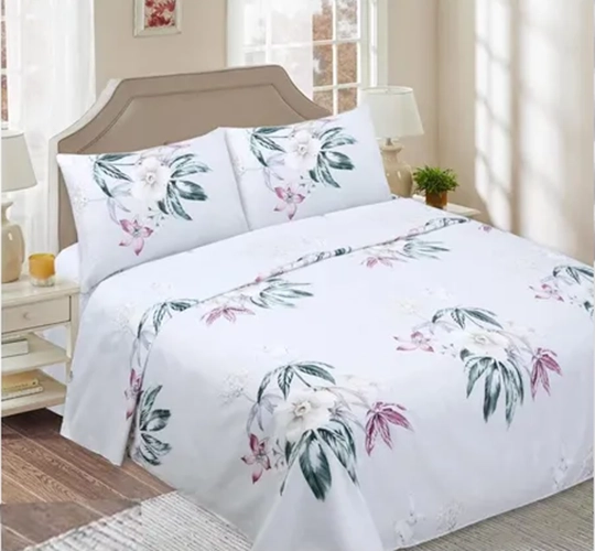 JUEGO SABANA 1.5 PLAZA ESTAMPADO FLORES COLOR BLANCO - 3