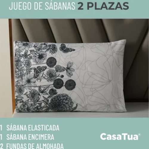 JUEGO SABANAS CASATUA 2 PLAZAS GRIS LISO - 2