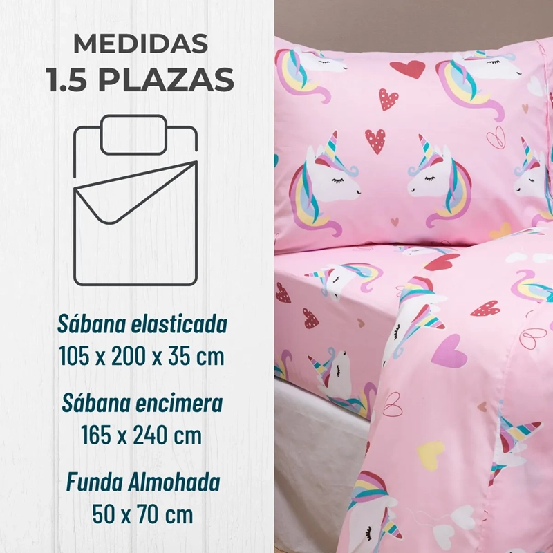 SABANAS INFANTILES 1.5 PLAZA + FUNDA UNICORNIO - 4