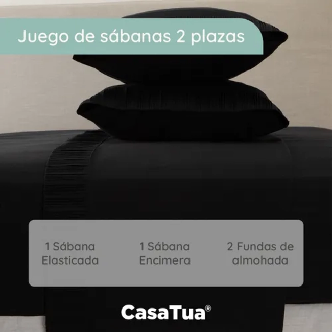 SABANAS CASATUA HOTEL FUNDA ALMOHADA 2 PLAZAS COLOR NEGRO - 3