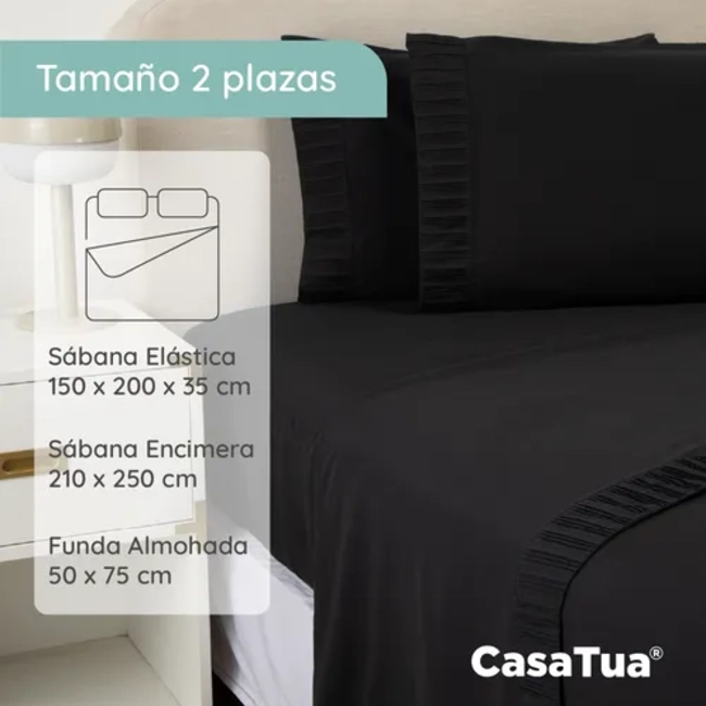 SABANAS CASATUA HOTEL FUNDA ALMOHADA 2 PLAZAS COLOR NEGRO - 6
