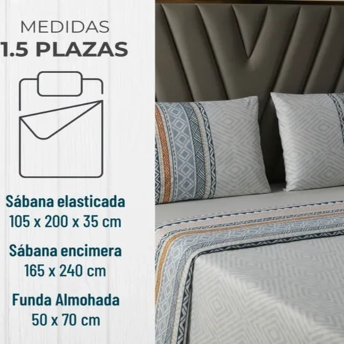 JUEGO SABANAS ESTAMPADAS ETNICO 1.5 PLAZA - 3