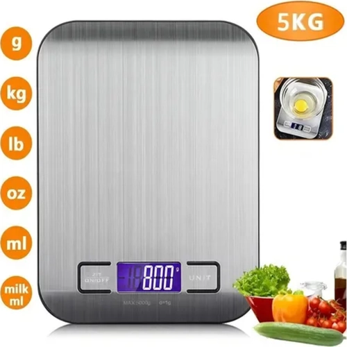 BALANZA COCINA DIGITAL ACERO 5KG COLOR PLATEADO - 1