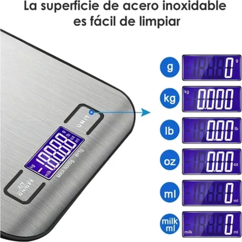 BALANZA COCINA DIGITAL ACERO 5KG COLOR PLATEADO - 3