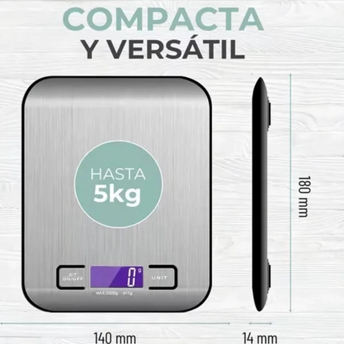 BALANZA COCINA DIGITAL ACERO 5KG COLOR PLATEADO - 4