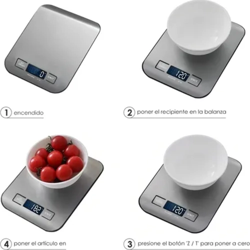 BALANZA COCINA DIGITAL ACERO 5KG COLOR PLATEADO - 6