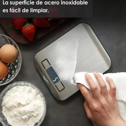 BALANZA COCINA DIGITAL ACERO 5KG COLOR PLATEADO - 8