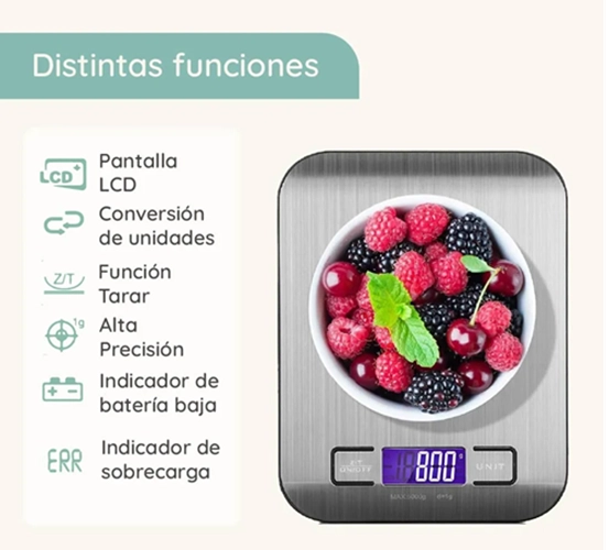 BALANZA DIGITAL COCINA CASATUA ACERO INOXIDABLE 5KG - 3