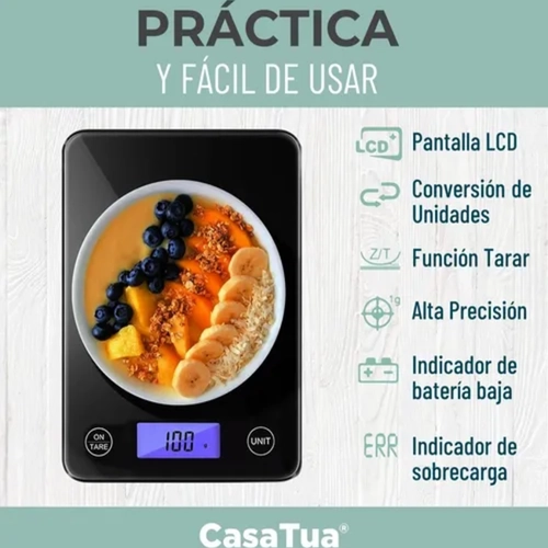 BALANZA COCINA DIGITAL VIDRIO 5KG COLOR NEGRO - 3