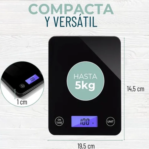 BALANZA COCINA DIGITAL VIDRIO 5KG COLOR NEGRO - 5