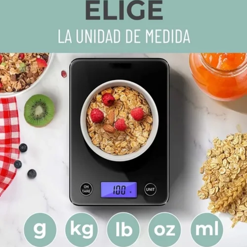 BALANZA COCINA DIGITAL VIDRIO 5KG COLOR NEGRO - 6