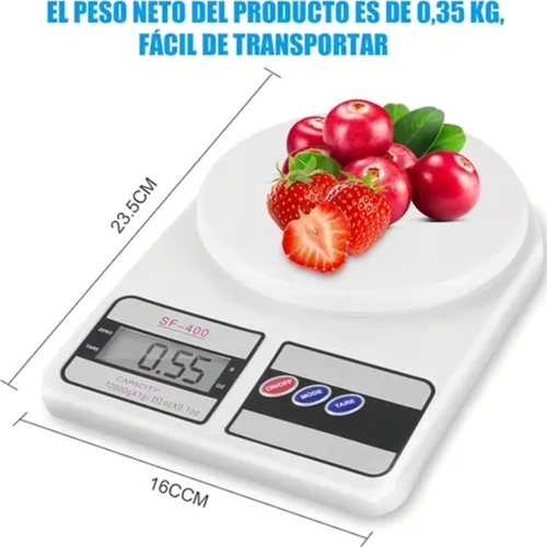BASCULA COCINA DIGITAL UORLEN SF-400 10KG COLOR BLANCO - 6