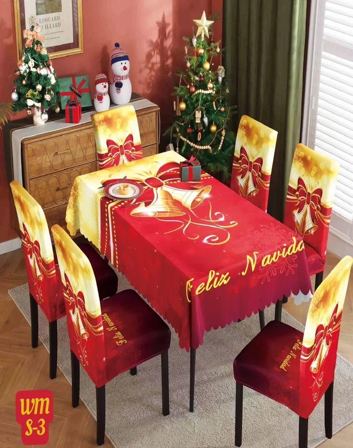 MANTEL +FUNDAS SILLAS DISEÑO NAVIDAD - 2
